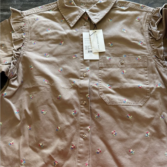 Something Navy Embroidered Tan Shirt Jacket - Picture 2 of 5